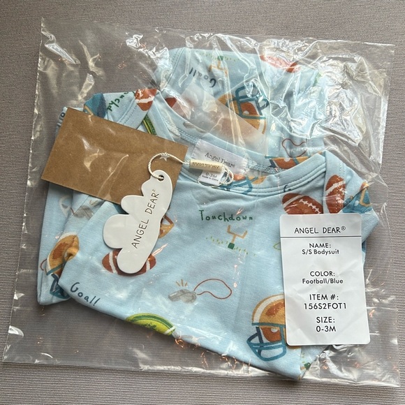 NIB Angel Dear - Blue Football Onesie Short Sleeve 0-3 M - Picture 2 of 2